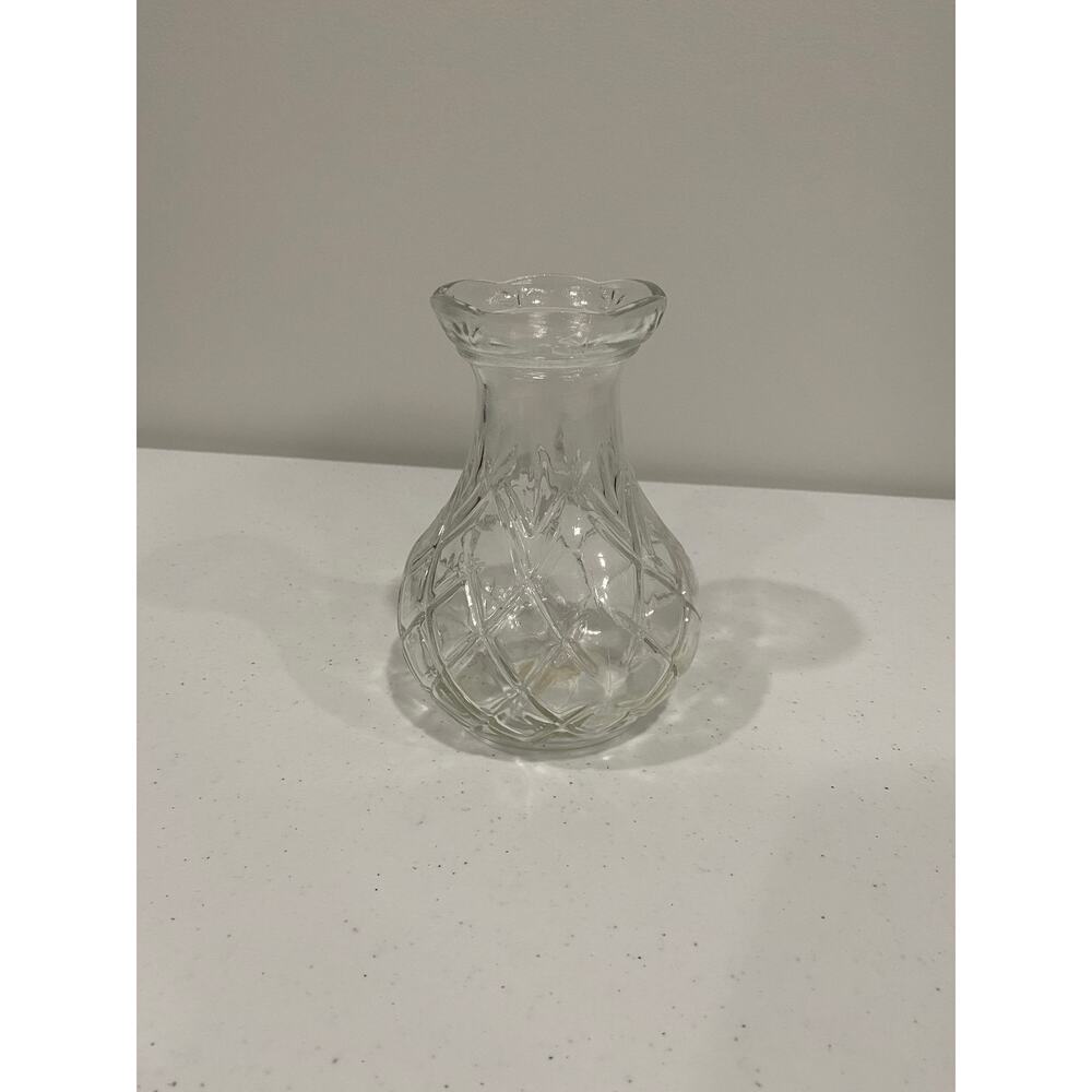 Pineapple Pattern Clear Glass Vase - narrow neck - Vintage